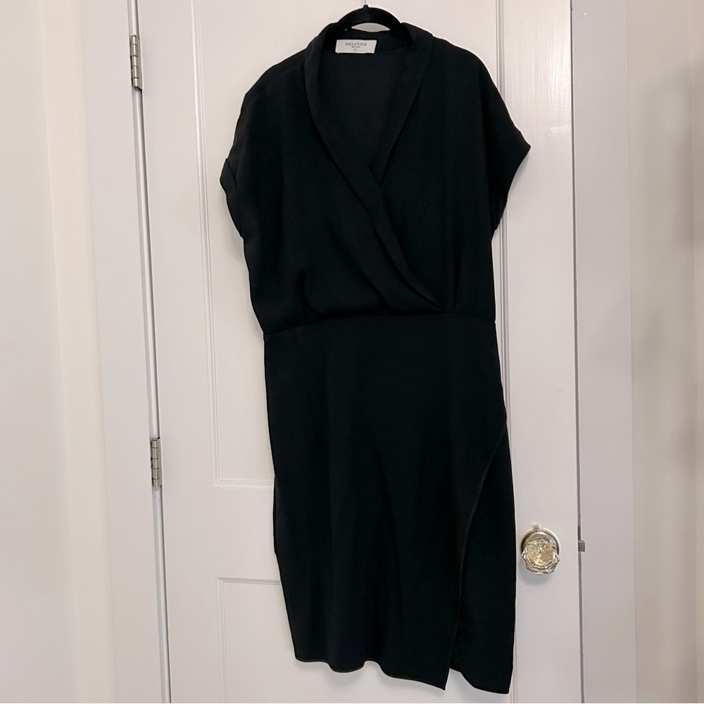 M.M. LaFleur The Tory Black Faux Wrap Short Sleeve Dress Size 14 Made In USA